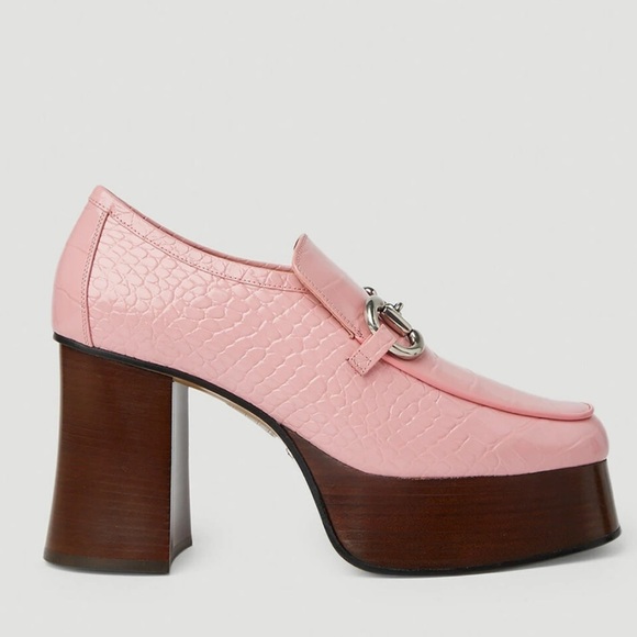 GUCCI NIB NWT Women’s 40.5 / 10.5 pink platform horsebit loafers - Picture 2 of 6
